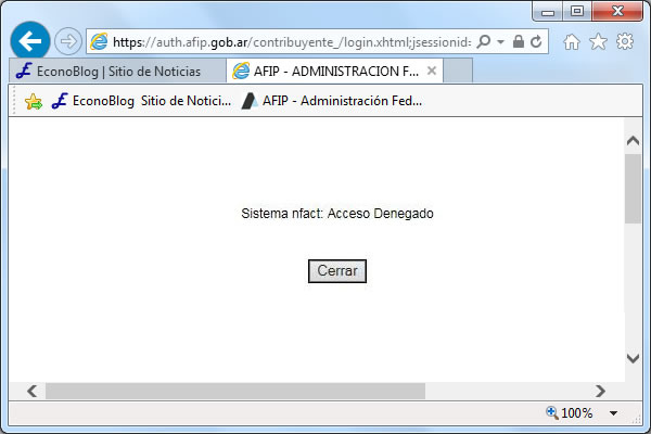 AFIP Error Sistema nfact Acceso Denegado