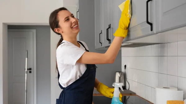 Empleada doméstica trabajando feliz