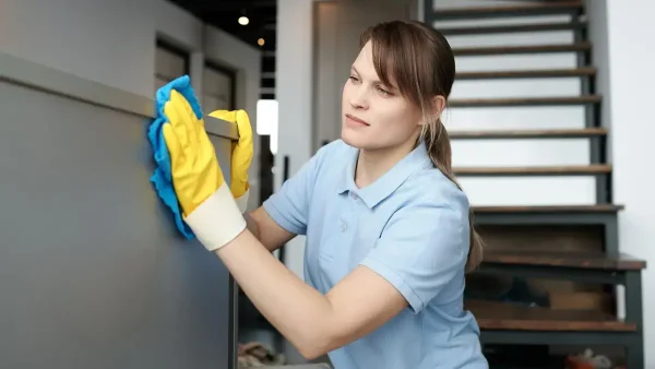 Empleada doméstica limpiando un mueble