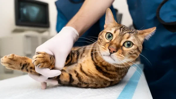 Gato tranquilo en el veterinario