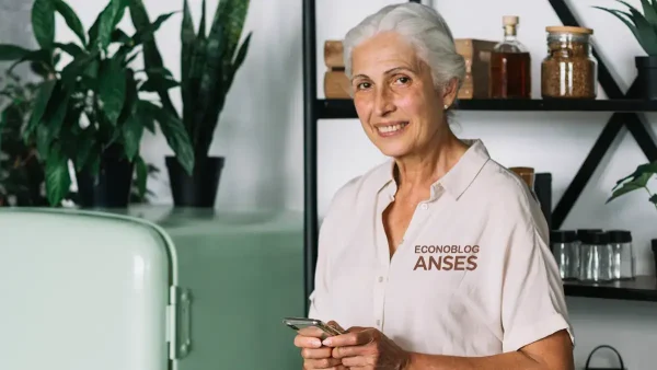 Jubilada de la Anses en la cocina con su celular