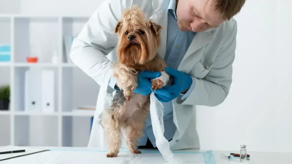 Veterinario atendiendo a un perro