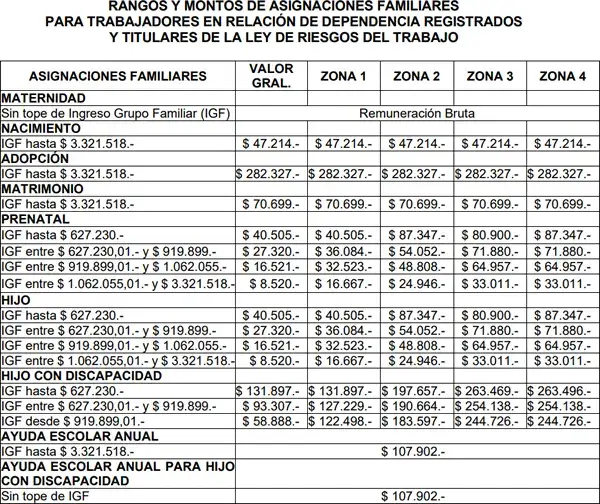 Primer cuadro de asignaciones