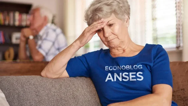 Jubilada pensando con remera de Anses