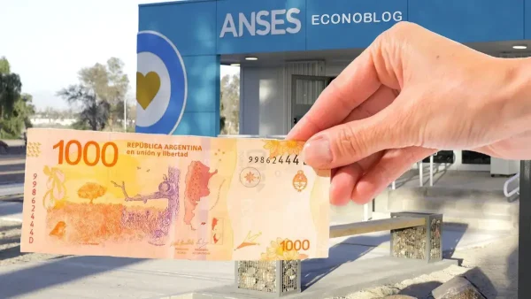 Billete de 1000 pesos en oficina de Anses