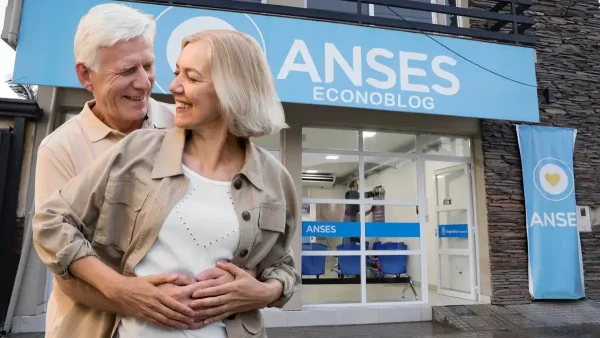 Pareja de jubilados riendo en Anses