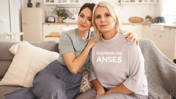 Madre junto a su hija con una remera de Anses