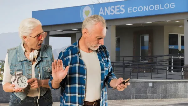 Jubilados con un reloj frente a Anses