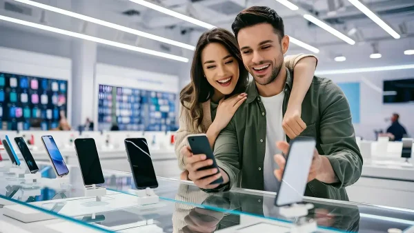 Pareja comprando celulares