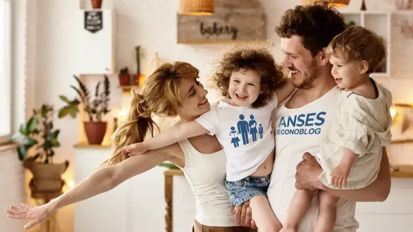 Familia de la AUH con remera de Anses