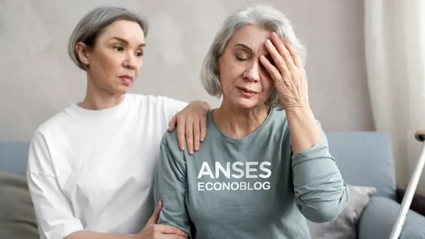 Jubilada triste con ropa de Anses